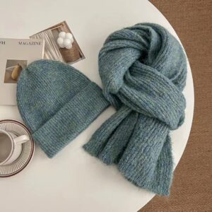 2Pcs Womens Mens Winter Beanie Hats Neck Scarf Sets